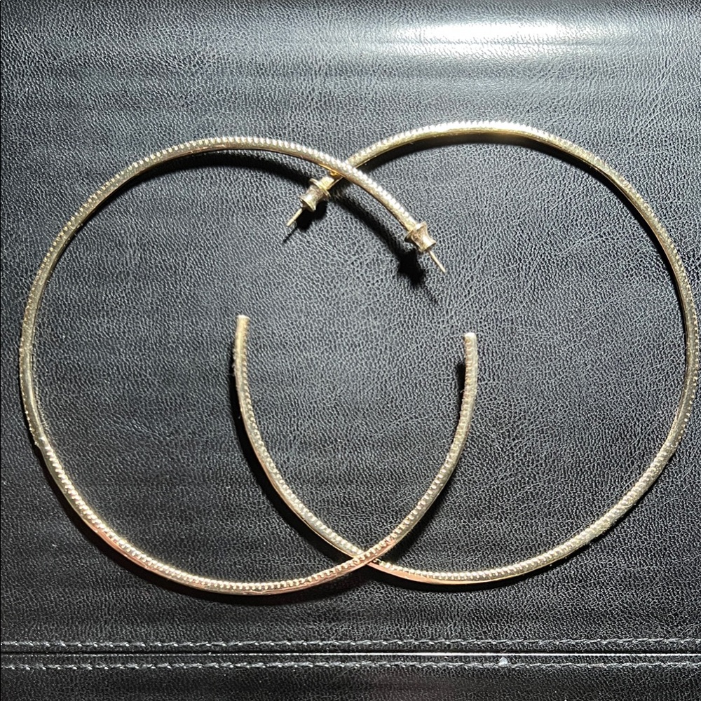Melinda Maria 4 inch Gold Textured Hoop Earrings
